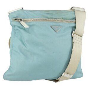 Authentic PRADA Shoulder Bag Nylon Light Blue Silver